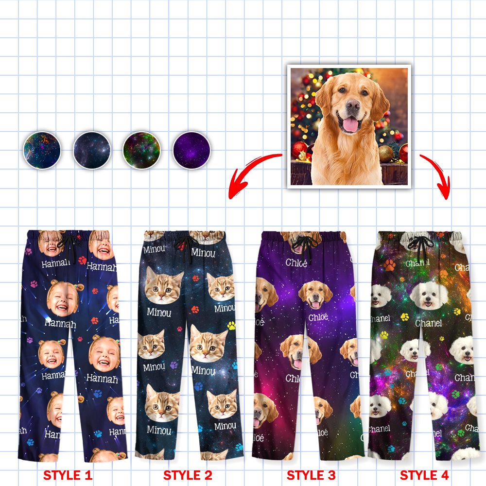 Set Pyjama Galaxie - Pyjama Personnalisé avec Photo Pattes de Chien - Pyjama de Noël