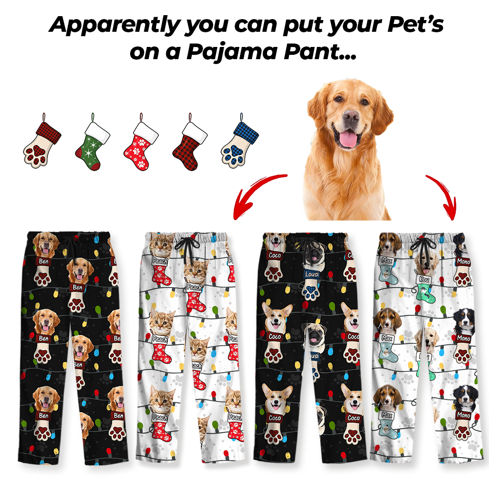 Pyjama Personnalisé avec Photo et Lumières de Noël - Ensemble de Pyjama Famille - Motif Lumières de Noël Assorti