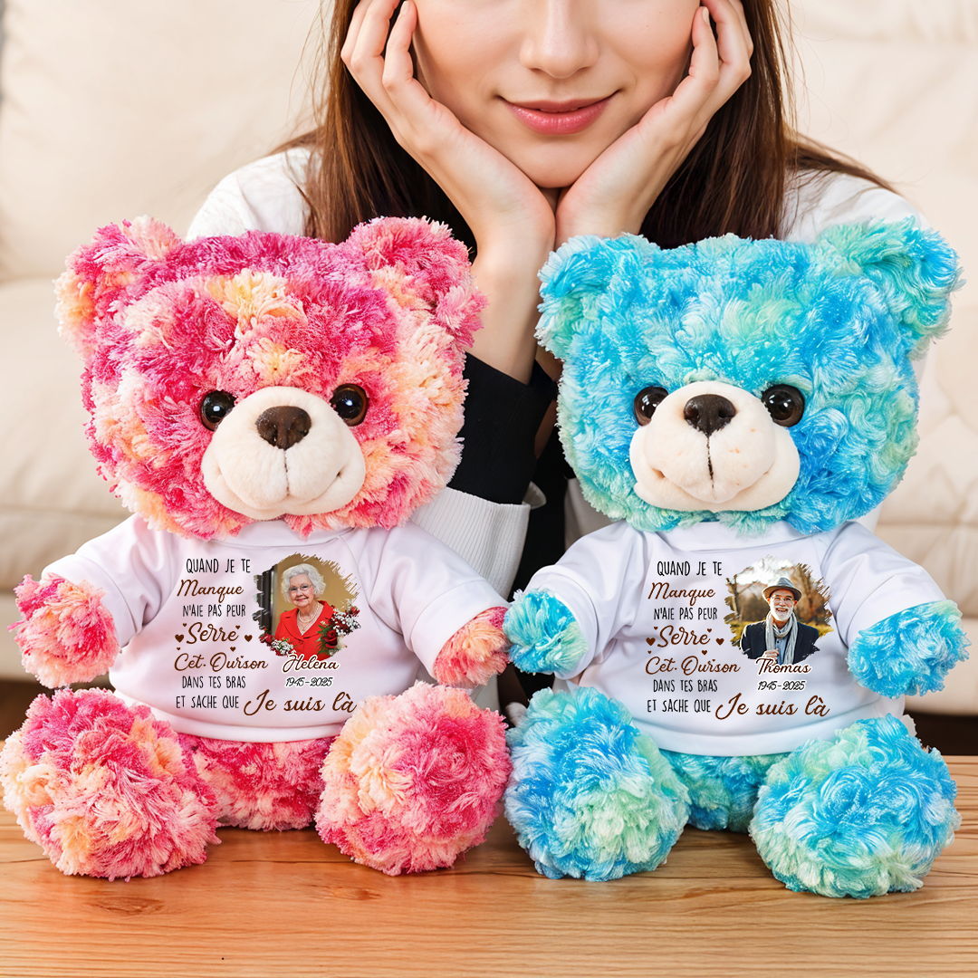 Quand Je Te Manque - Ours En Peluche en T-shirt Personnalisé avec Photo