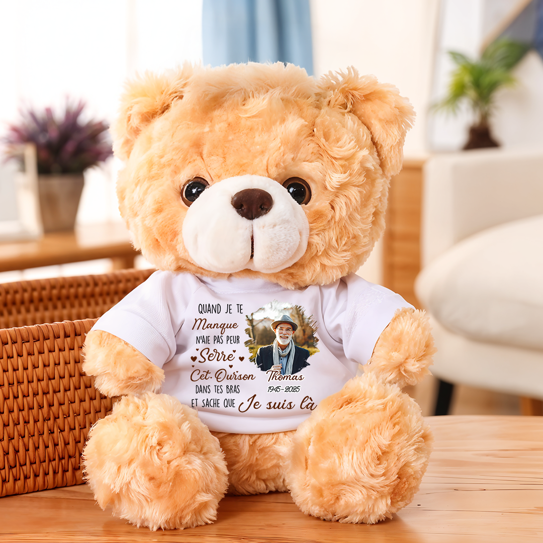 Quand Je Te Manque - Ours En Peluche en T-shirt Personnalisé avec Photo