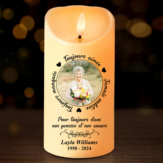 Toujours Manqué - Toujours Aimé - Jamais Oublié - Bougie LED Sans Flamme Personnalisée