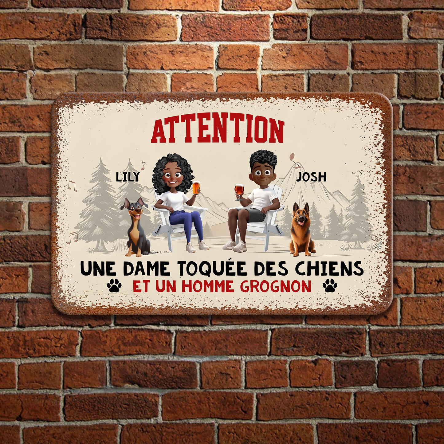 Attention, Une Dame Toquée Des Chiens – Plaque En Métal Personnalisée