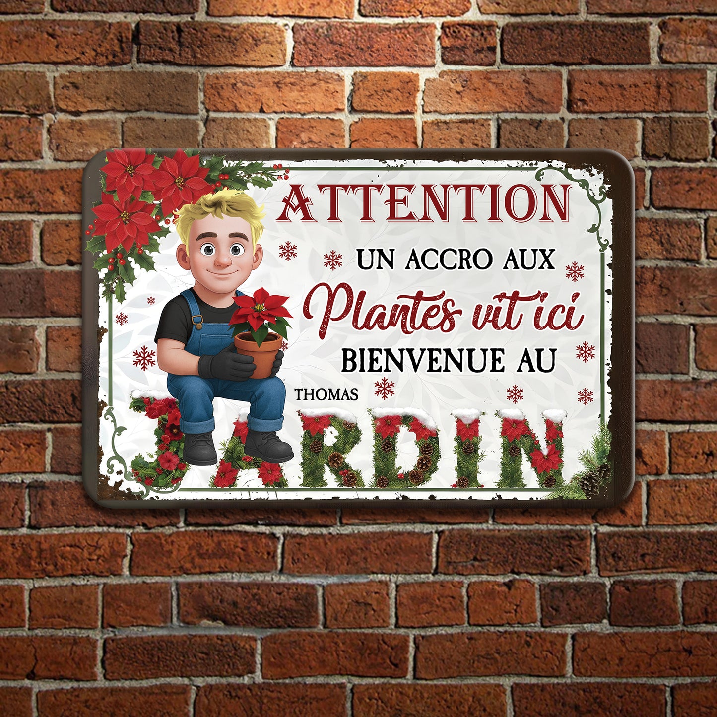 Attention ! Un Accro Aux Plantes Vit ici Bienvenue Au Jardin Noël – Plaque En Métal Personnalisée