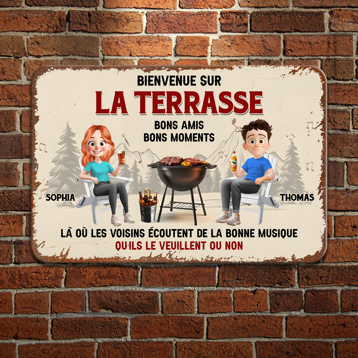 Bienvenue Sur La Terrasse – Plaque En Métal Personnalisée