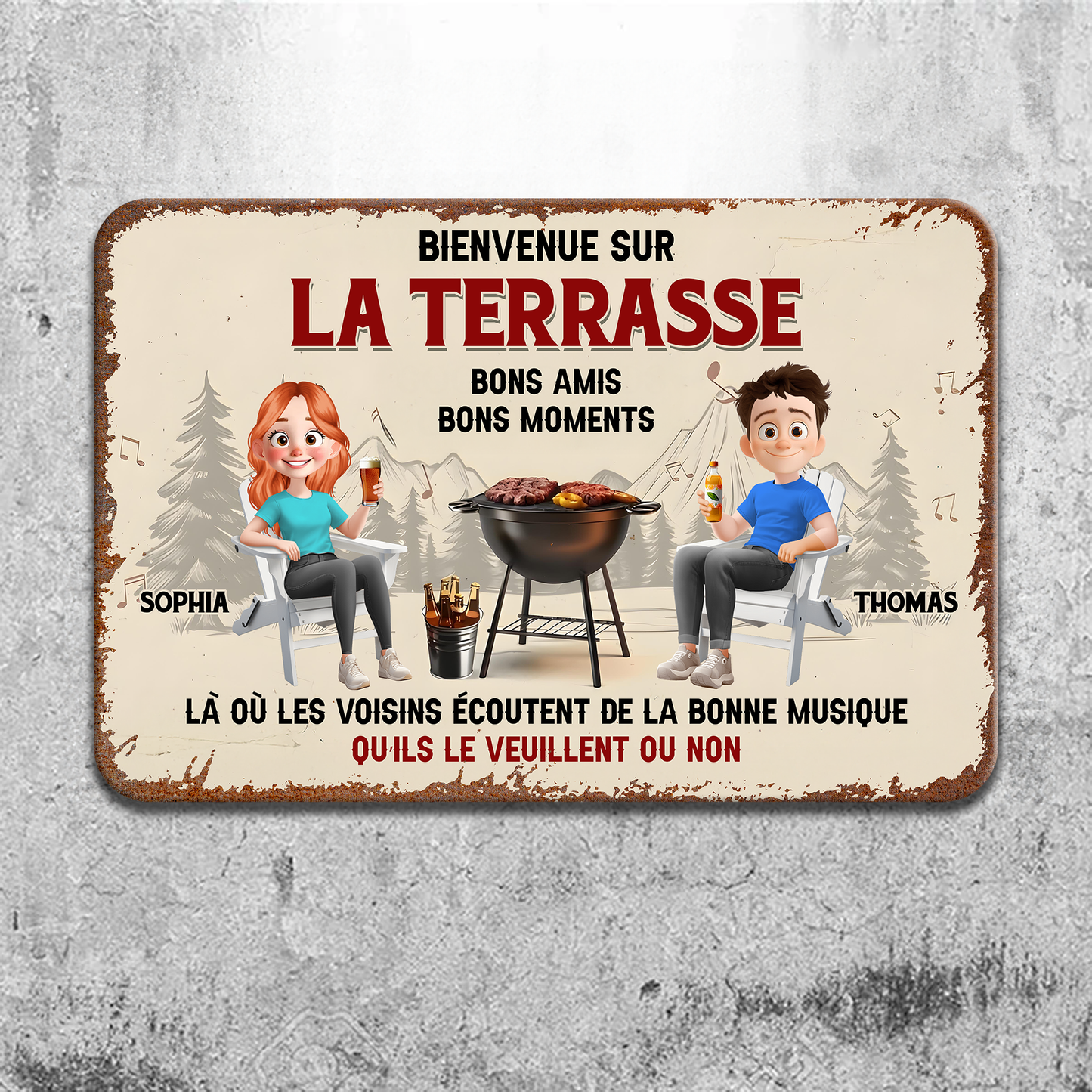Bienvenue Sur La Terrasse – Plaque En Métal Personnalisée