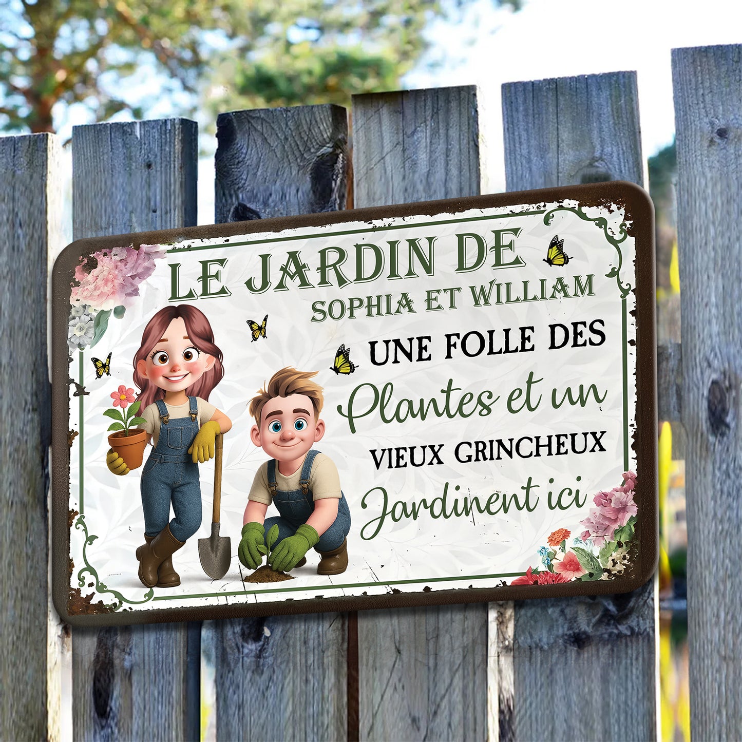 Une Folle Des Plantes et Un Vieux Grincheux – Plaque En Métal Personnalisée