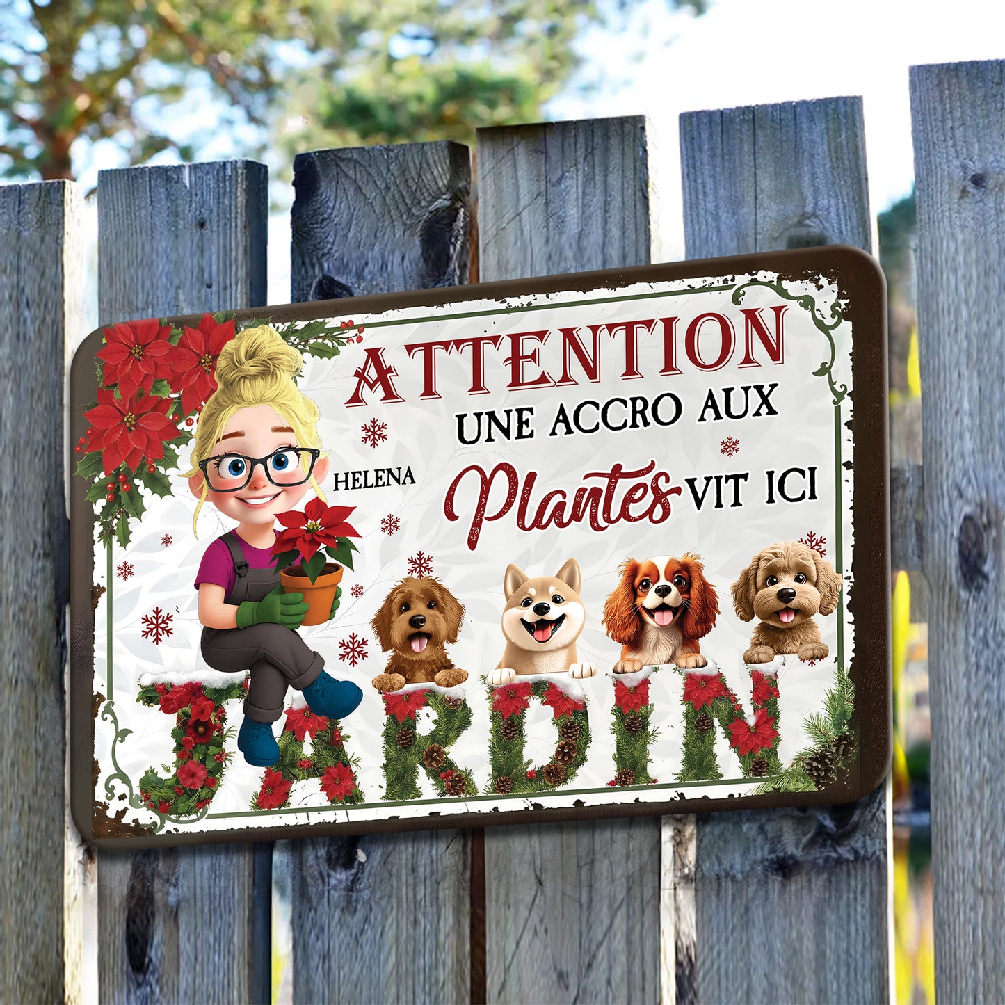 Jardin Une Accro Aux Plantes Vit Ici Noël – Plaque En Métal Personnalisée