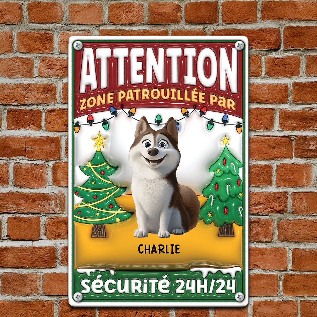 Attention Zone Noël – Plaque En Métal Personnalisée
