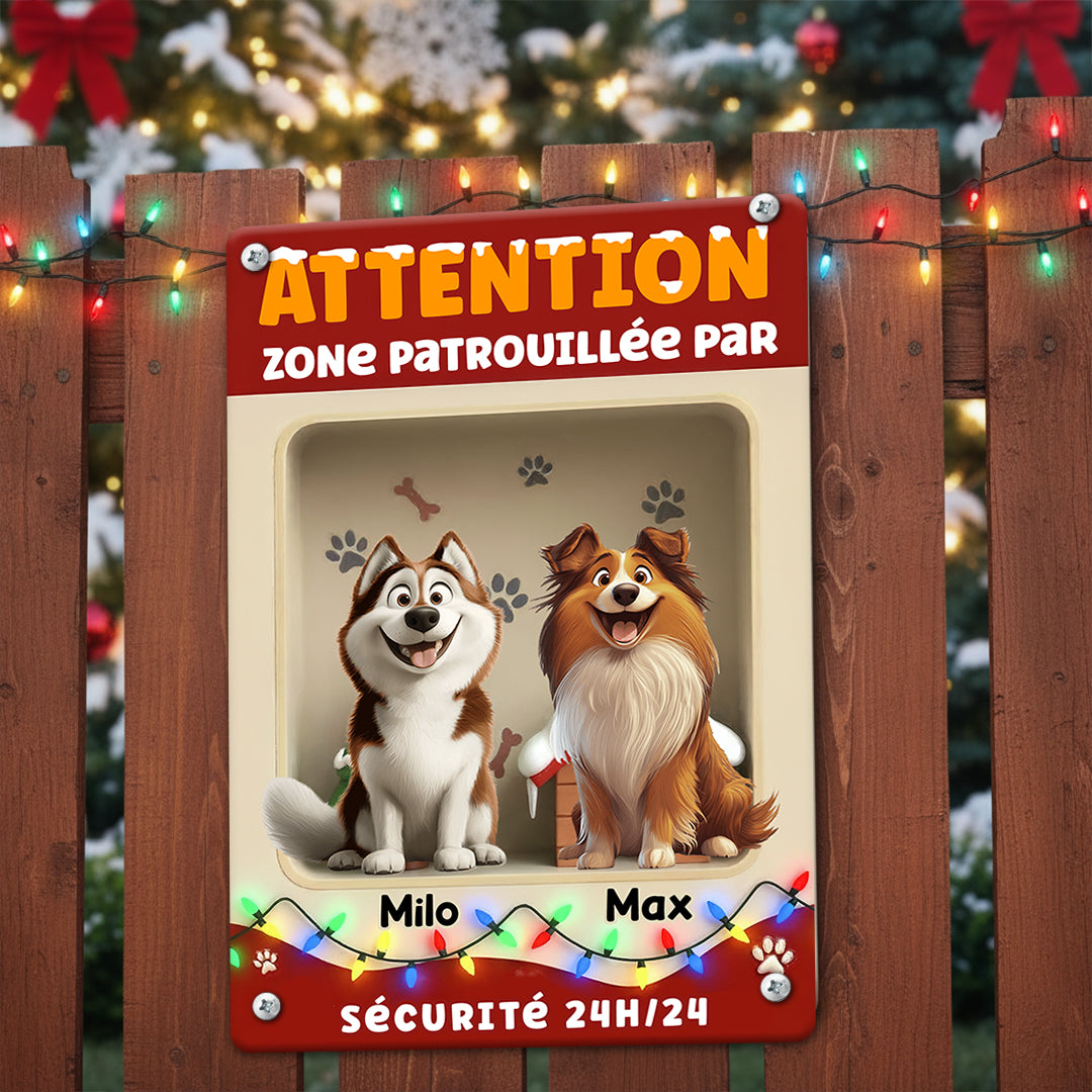 Attention Zone Sécurité 24H/24 Noël 2025 - Plaque En Métal Personnalisée
