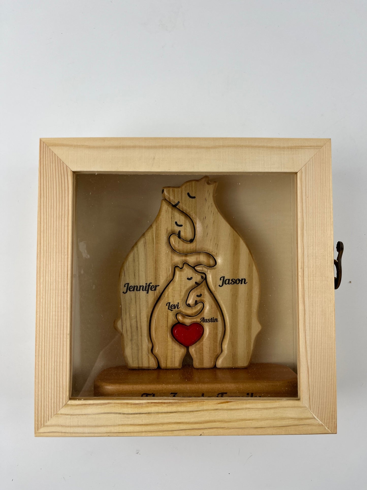 Cadre en bois avec vitre en acrylique transparente et porte à charnière – vitrine anti-poussière avec inscription en italique (boîte uniquement)