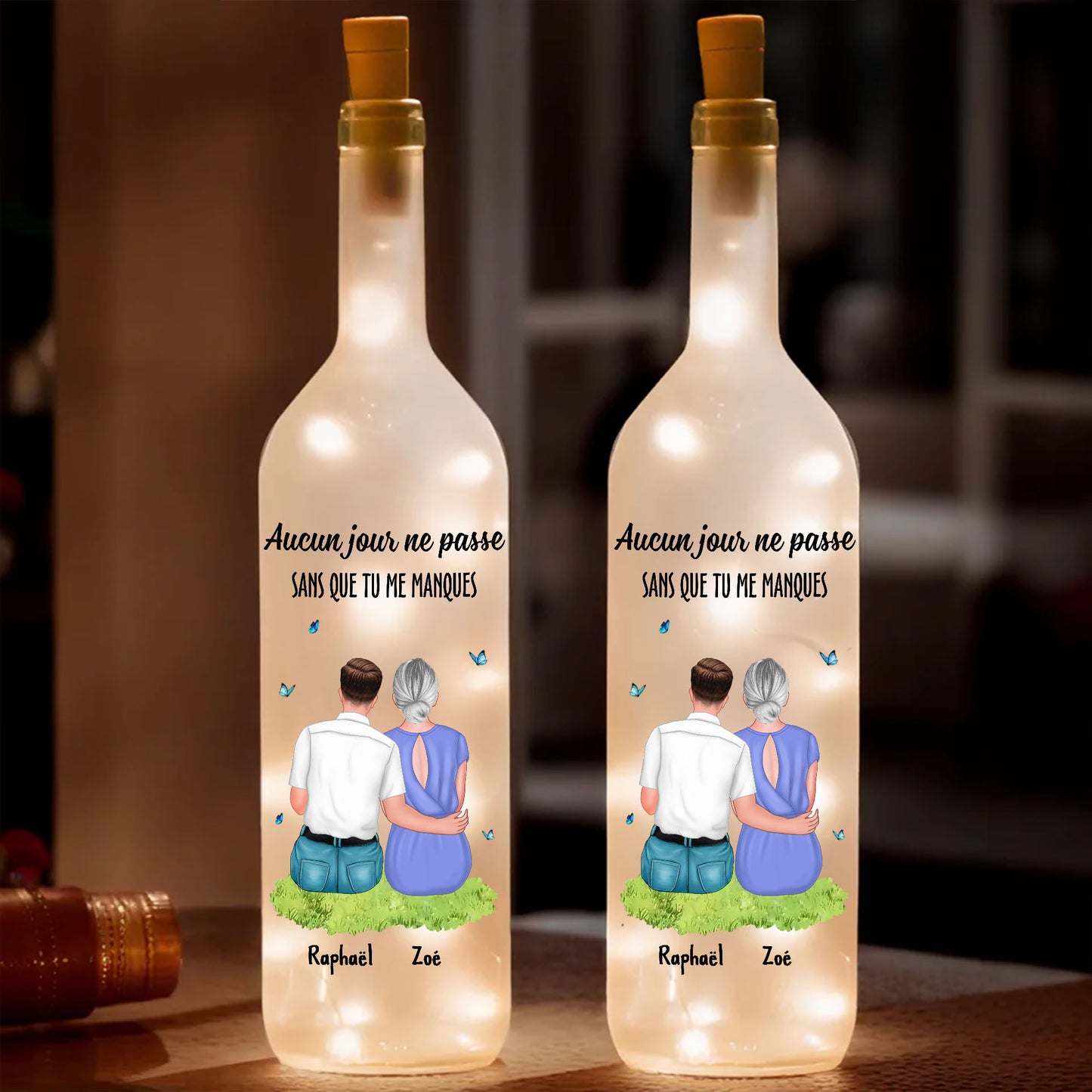 Pour Toujours Dans Nos Cœurs Et Nos Pensées - Bouteille Lumineuse Personnalisée