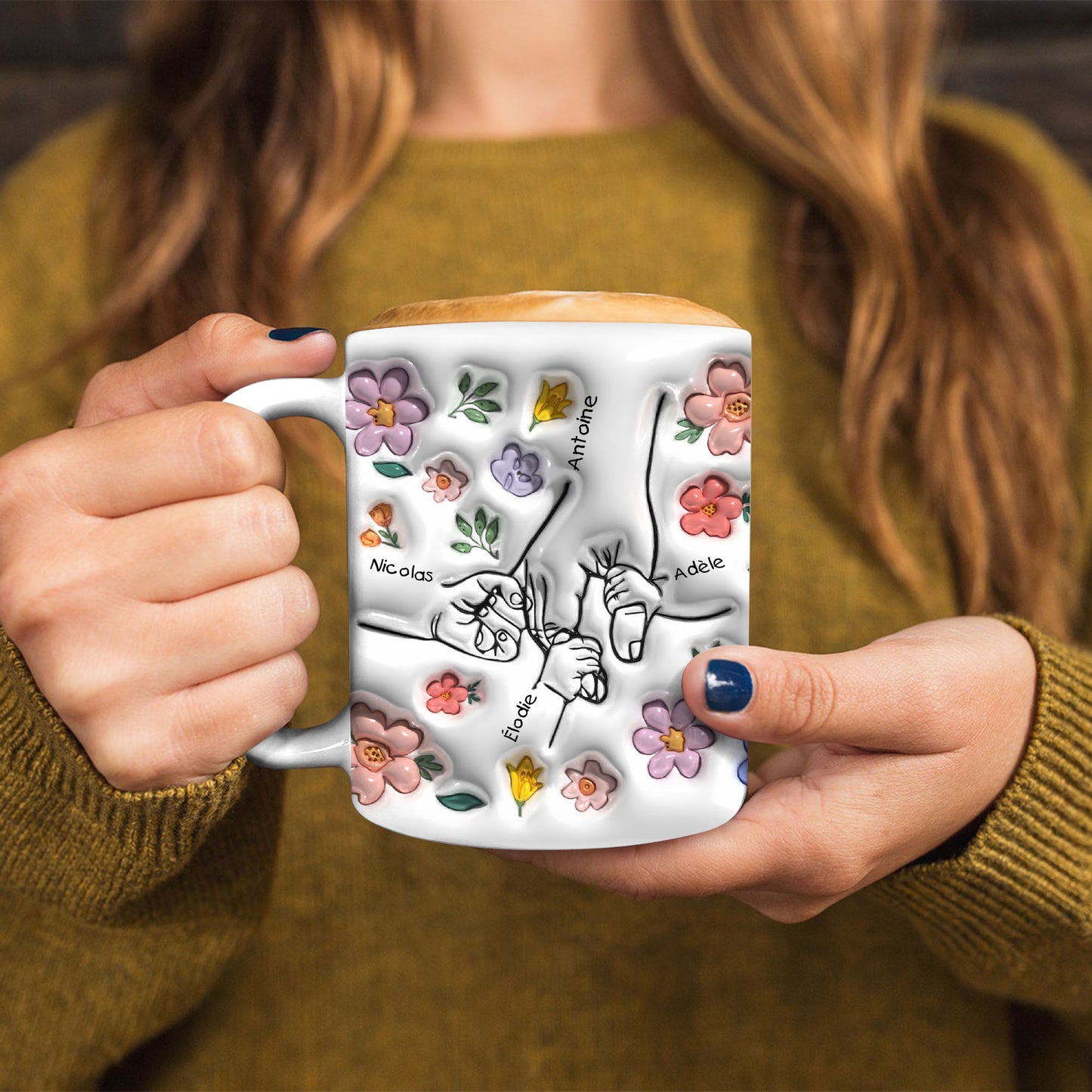 Tenir Les Mains Fleurs Mug - Mug Personnalisé 3D Gonflé Effet