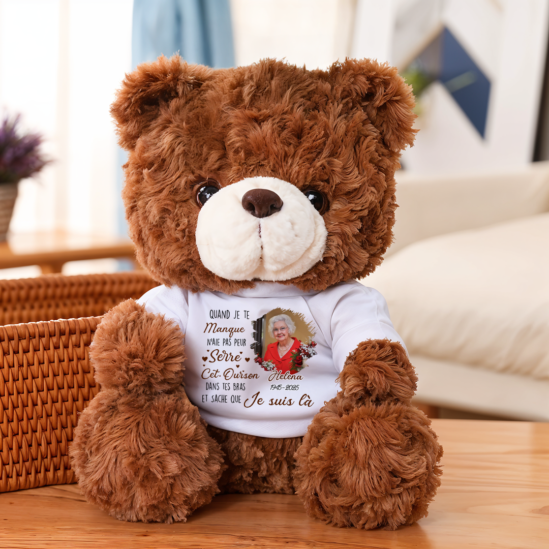 Quand Je Te Manque - Ours En Peluche en T-shirt Personnalisé avec Photo