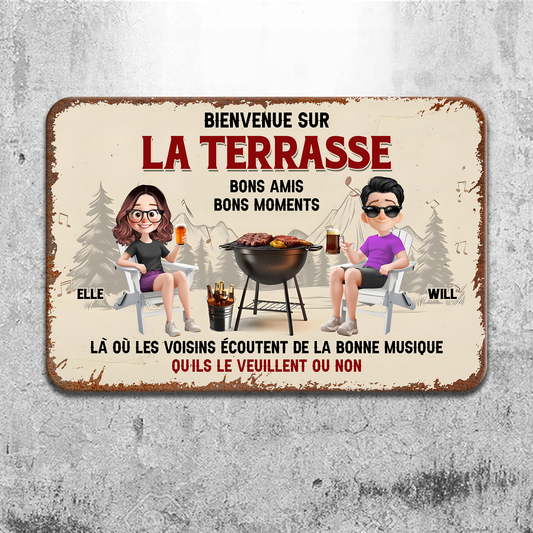 Bienvenue Sur La Terrasse – Plaque En Métal Personnalisée
