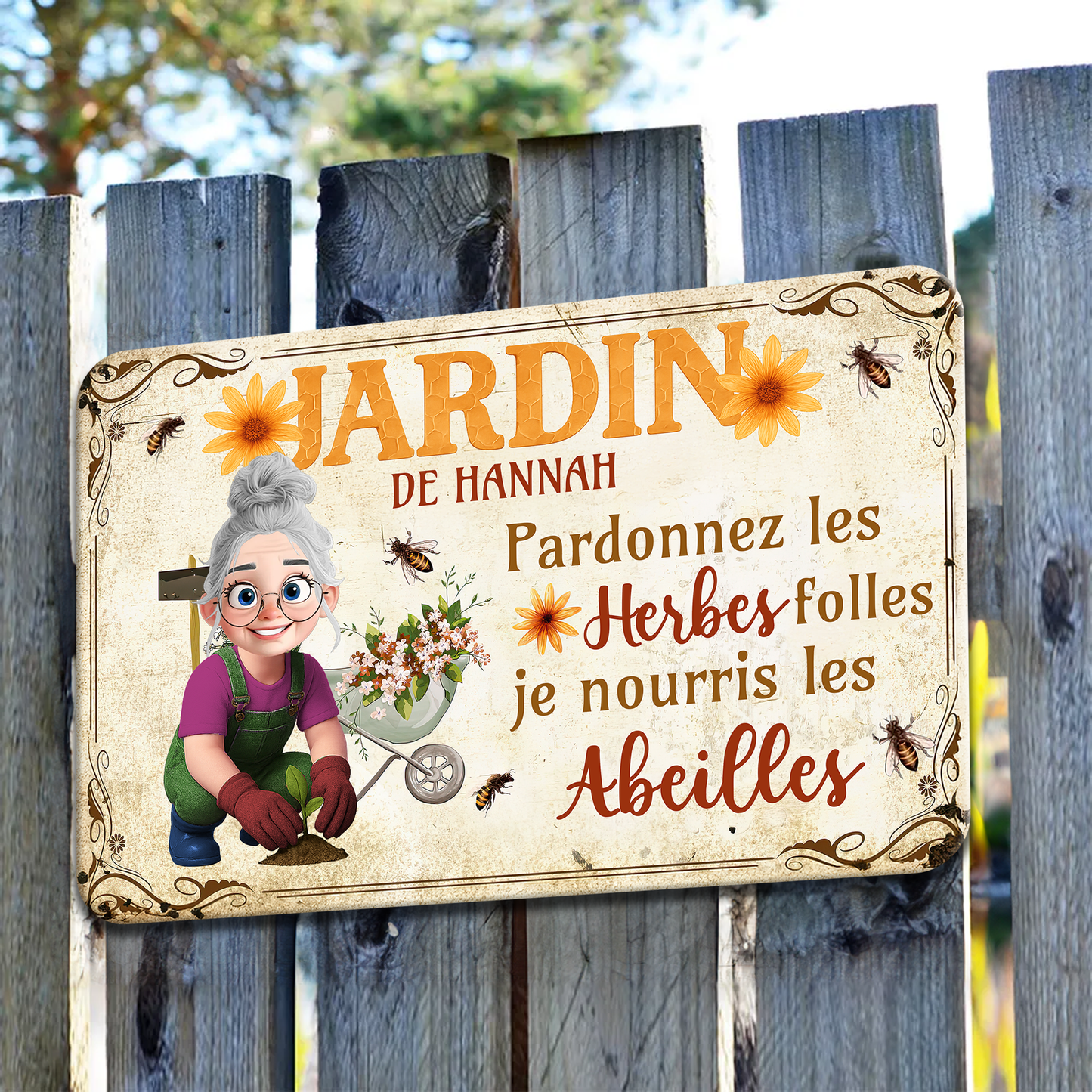 Pardonnez Les Herbes Folles – Plaque En Métal Personnalisée