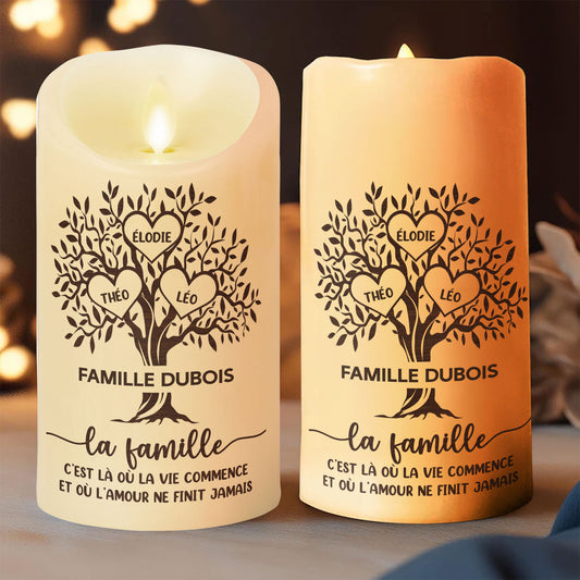 La Famille L'amour Ne Finit Jamais - Bougie LED Sans Flamme Personnalisée