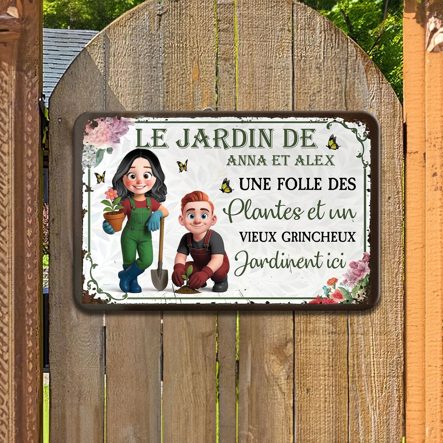 Une Folle Des Plantes et Un Vieux Grincheux – Plaque En Métal Personnalisée