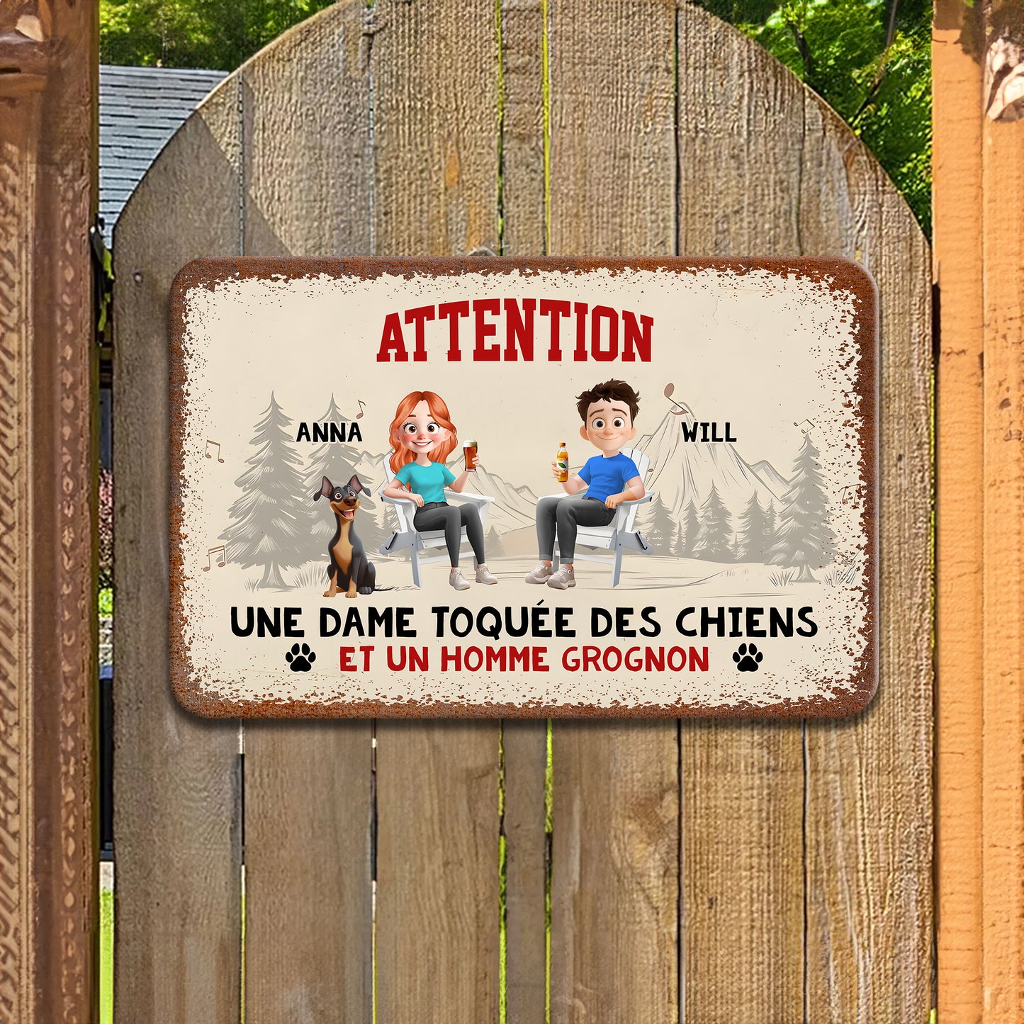 Attention, Une Dame Toquée Des Chiens – Plaque En Métal Personnalisée