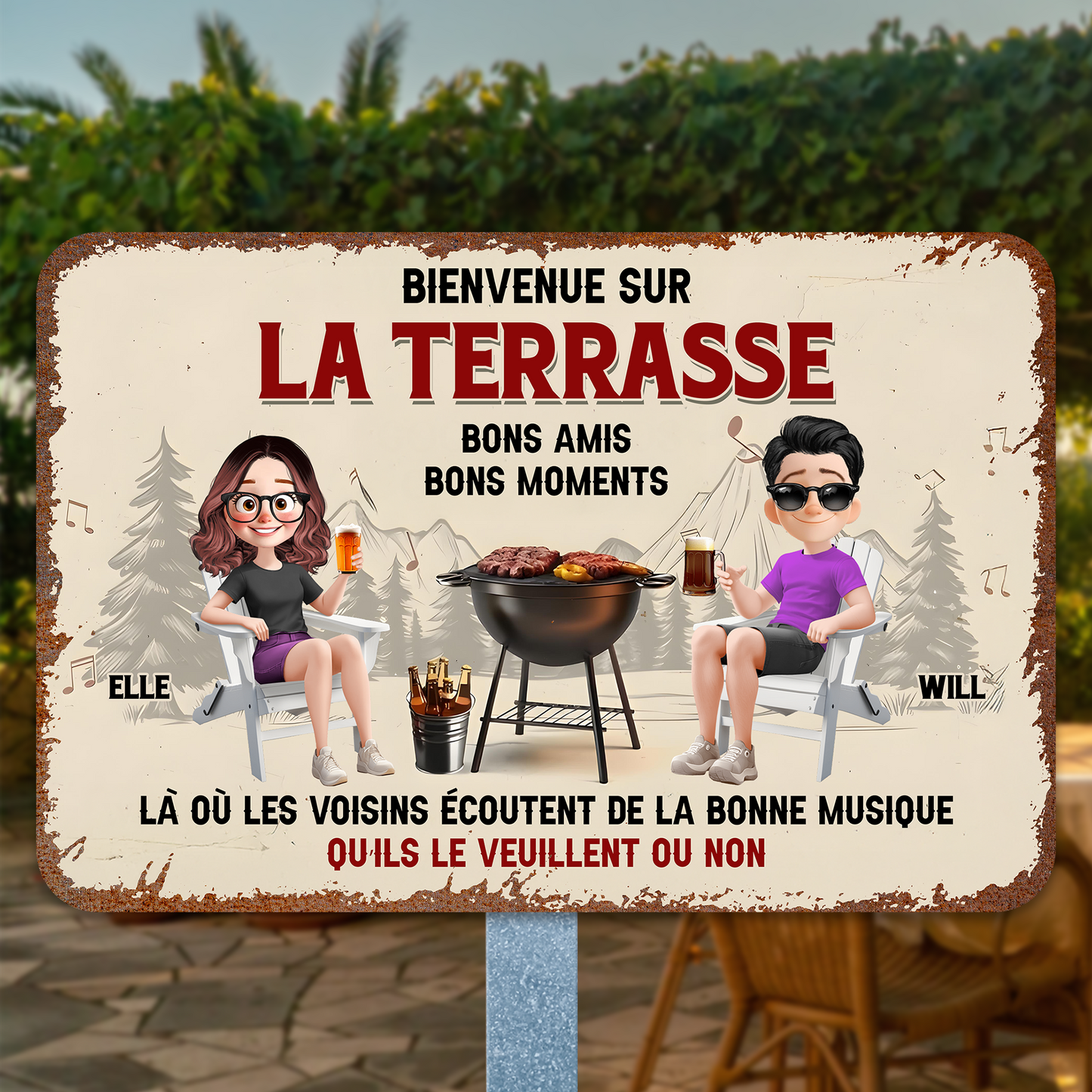 Bienvenue Sur La Terrasse – Plaque En Métal Personnalisée