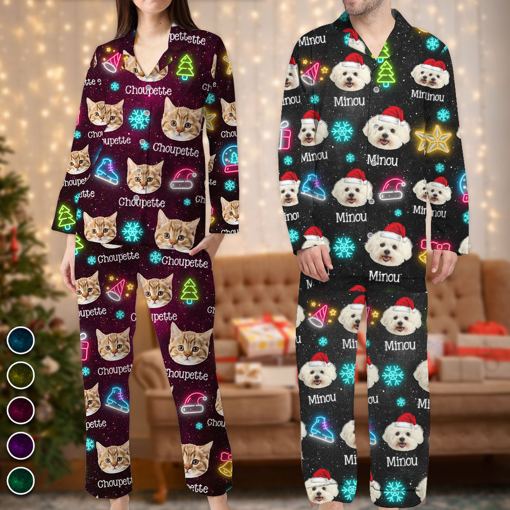 Ensemble de Pyjama de Noël Drôle avec Visage et Lumières - Pyjama de Noël Personnalisé avec Photo
