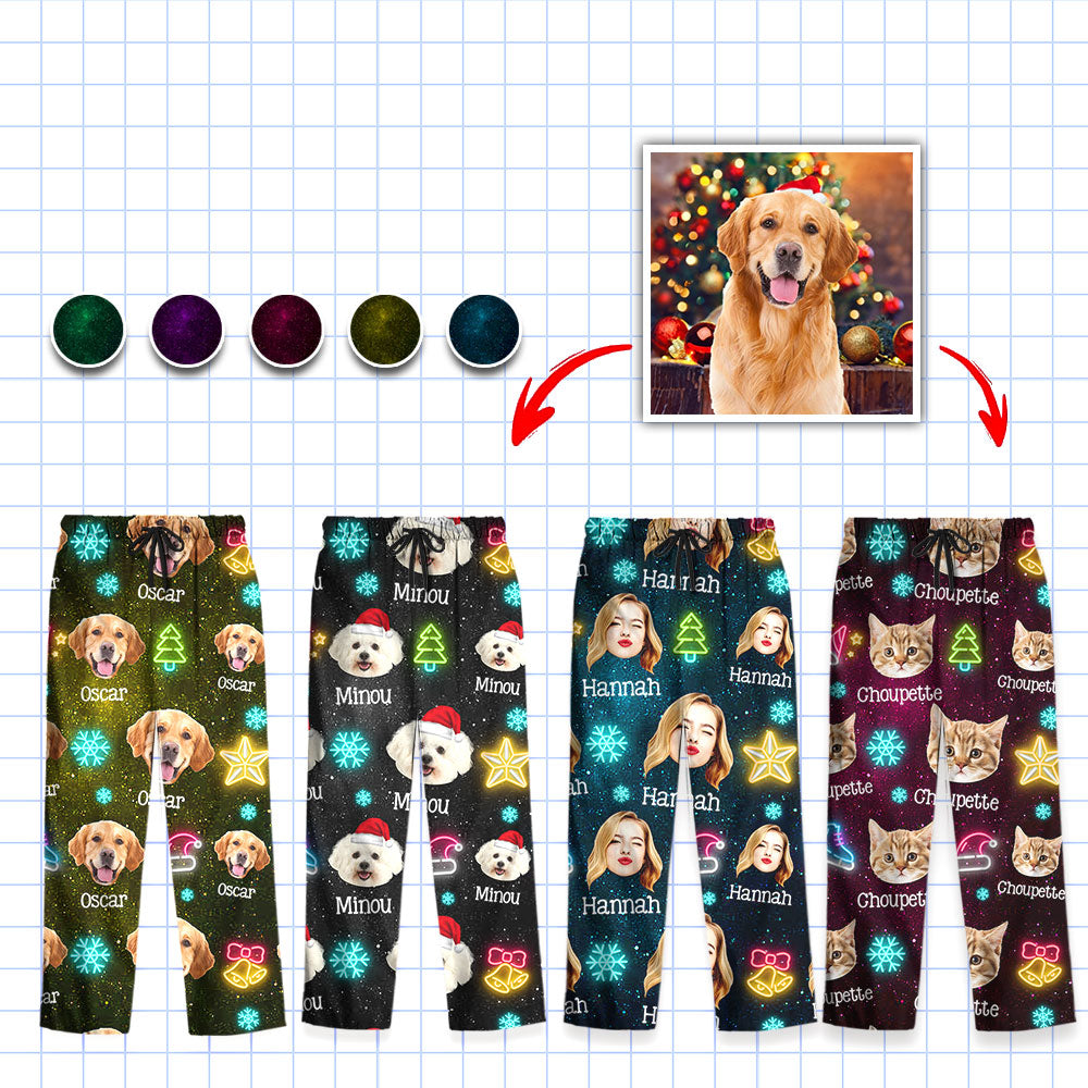 Ensemble de Pyjama de Noël Drôle avec Visage et Lumières - Pyjama de Noël Personnalisé avec Photo