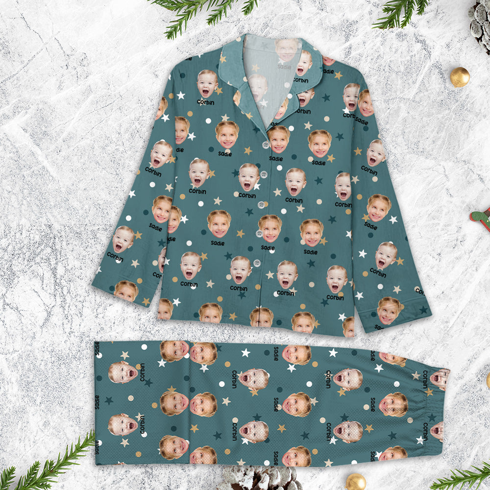 Ensemble de Pyjama Personnalisé avec Photo et Nom - Pyjama de Noël Personnalisé - Chemise de Nuit - Pyjamas Assortis