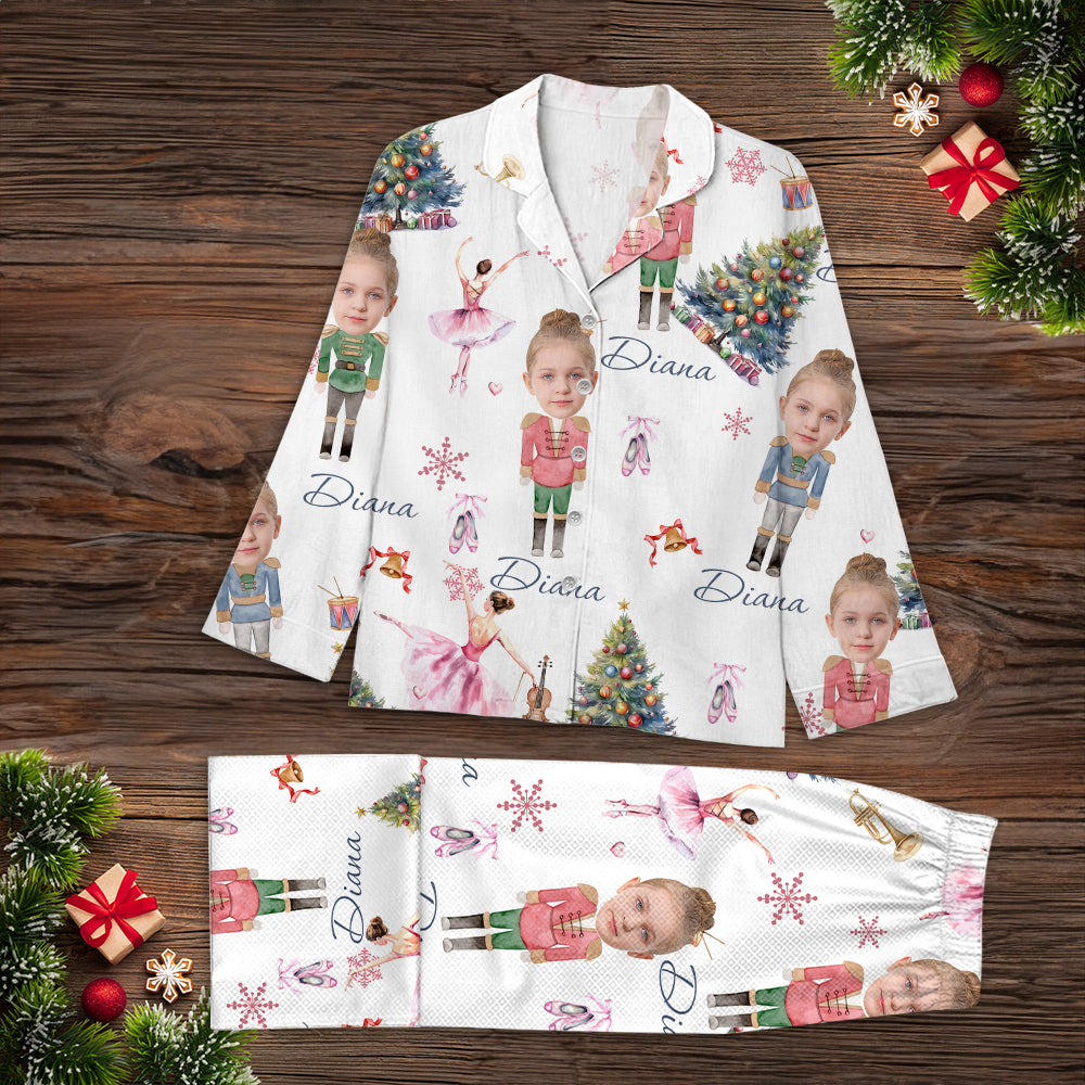 Ensemble de Pyjama Casse-Noisette de Noël - Pyjama Casse-Noisette Personnalisé avec Photo de Famille - Cadeaux de Fêtes Casse-Noisette