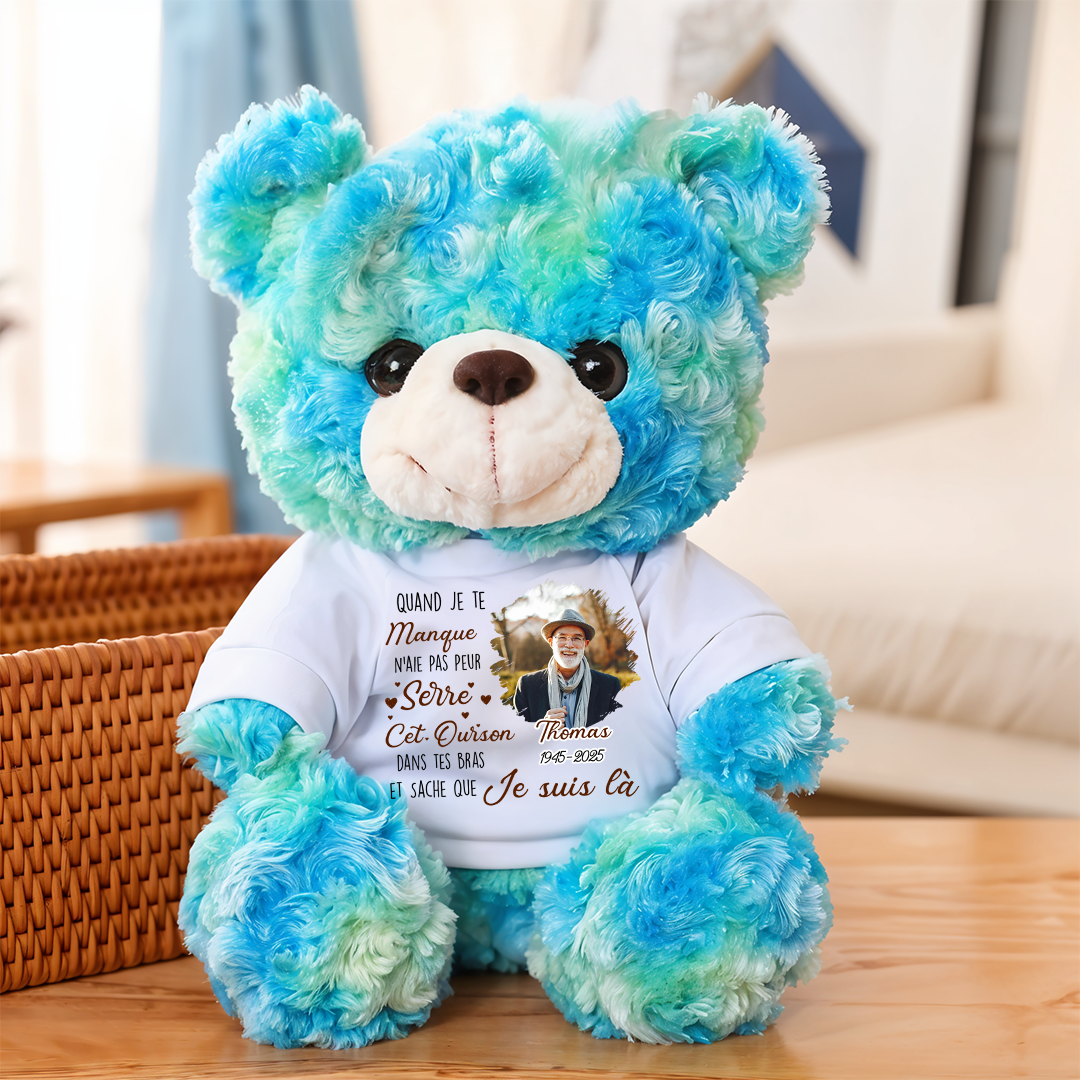 Quand Je Te Manque - Ours En Peluche en T-shirt Personnalisé avec Photo