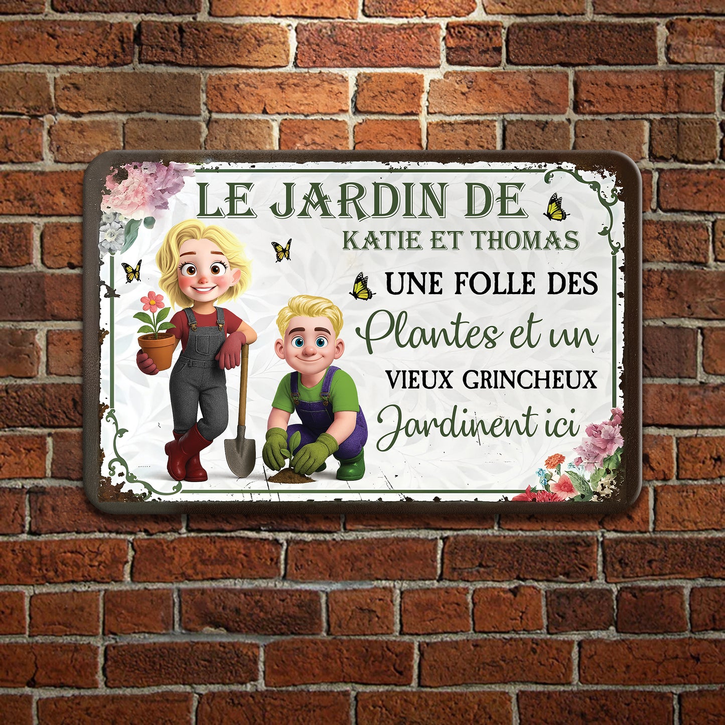 Une Folle Des Plantes et Un Vieux Grincheux – Plaque En Métal Personnalisée
