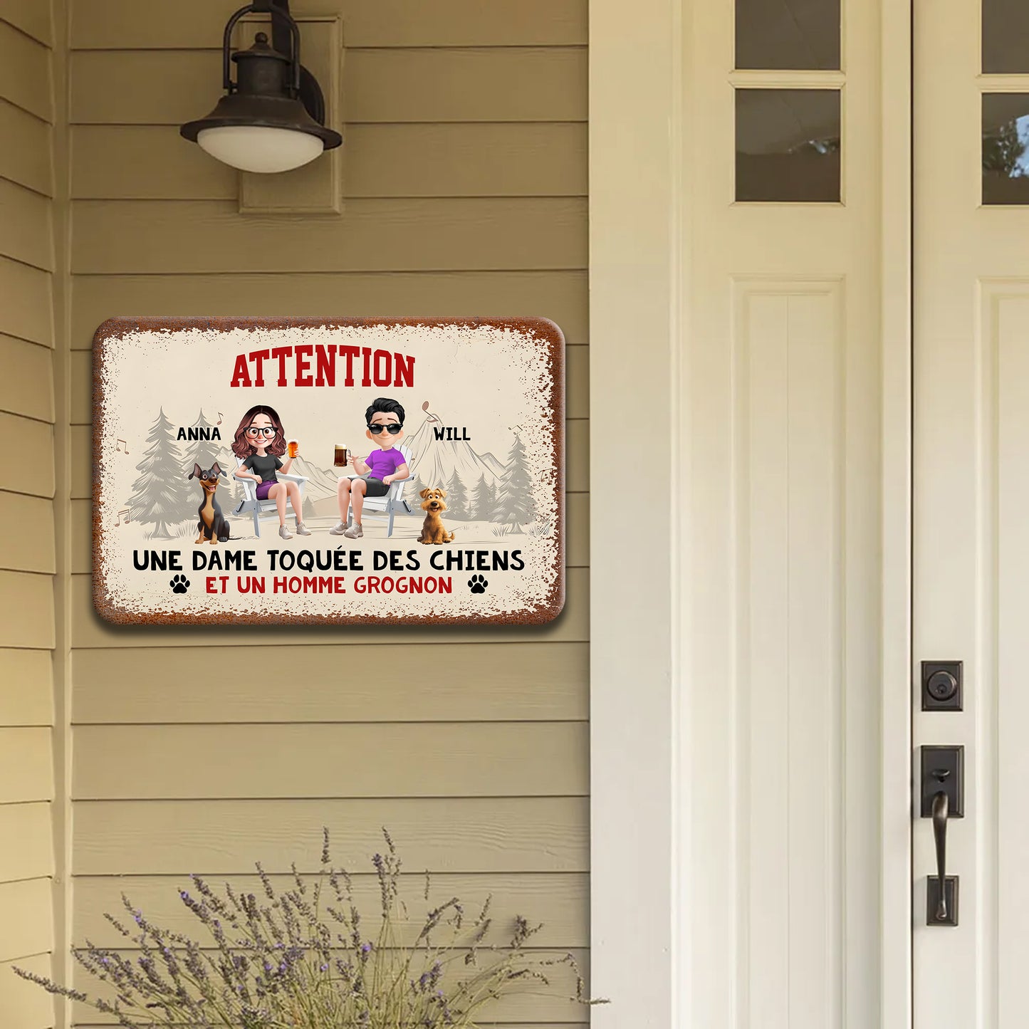 Attention, Une Dame Toquée Des Chiens – Plaque En Métal Personnalisée