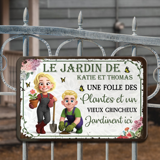 Une Folle Des Plantes et Un Vieux Grincheux – Plaque En Métal Personnalisée