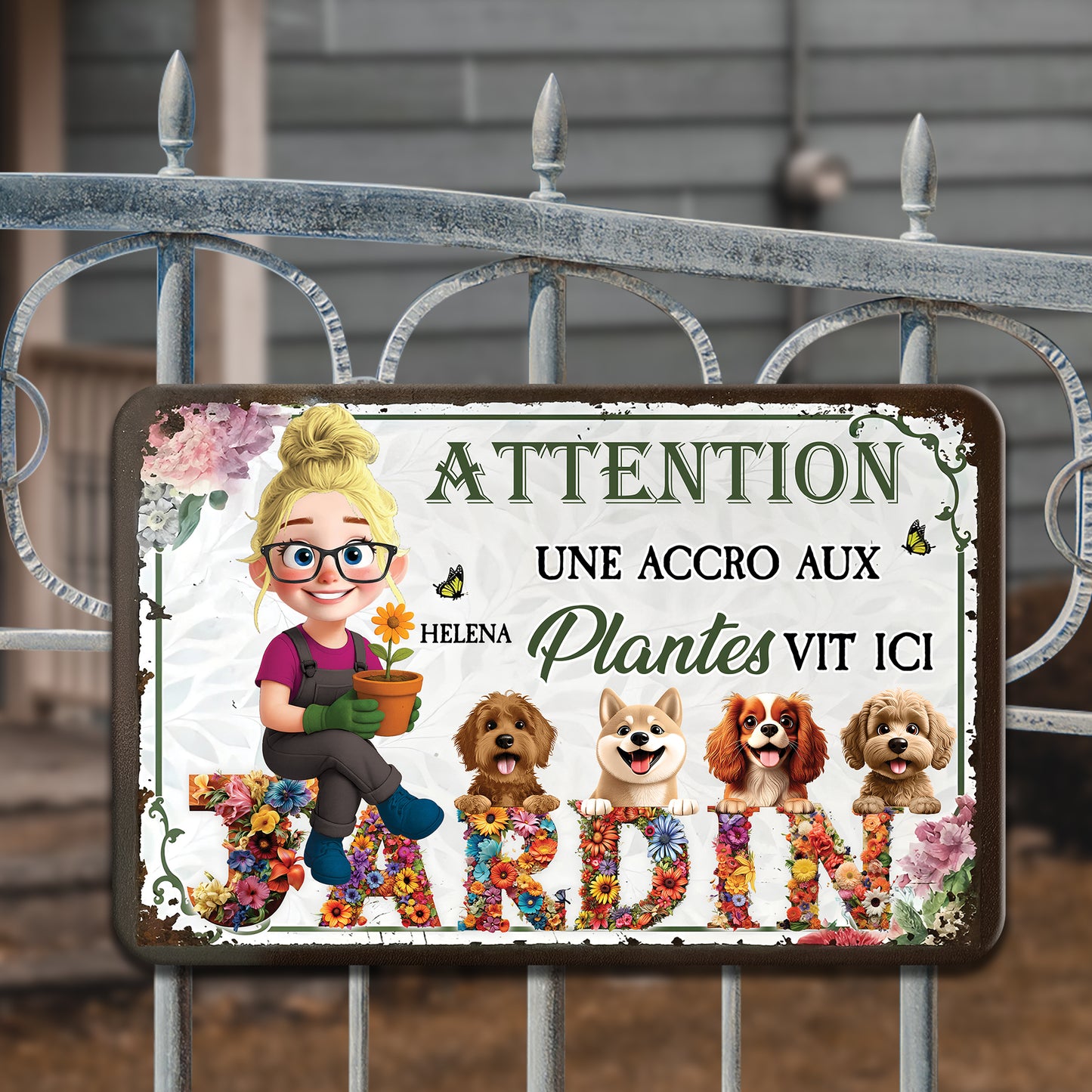 Jardin Une Accro Aux Plantes Vit Ici – Plaque En Métal Personnalisée
