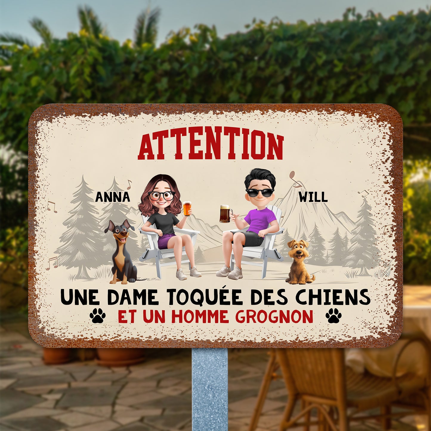 Attention, Une Dame Toquée Des Chiens – Plaque En Métal Personnalisée