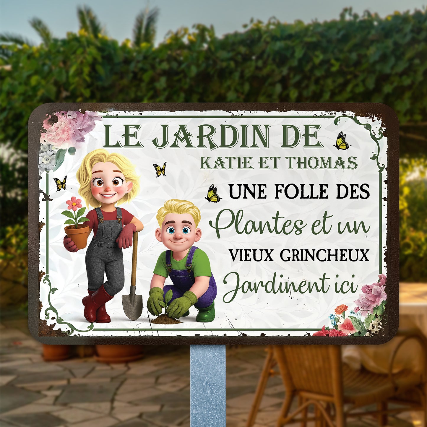 Une Folle Des Plantes et Un Vieux Grincheux – Plaque En Métal Personnalisée