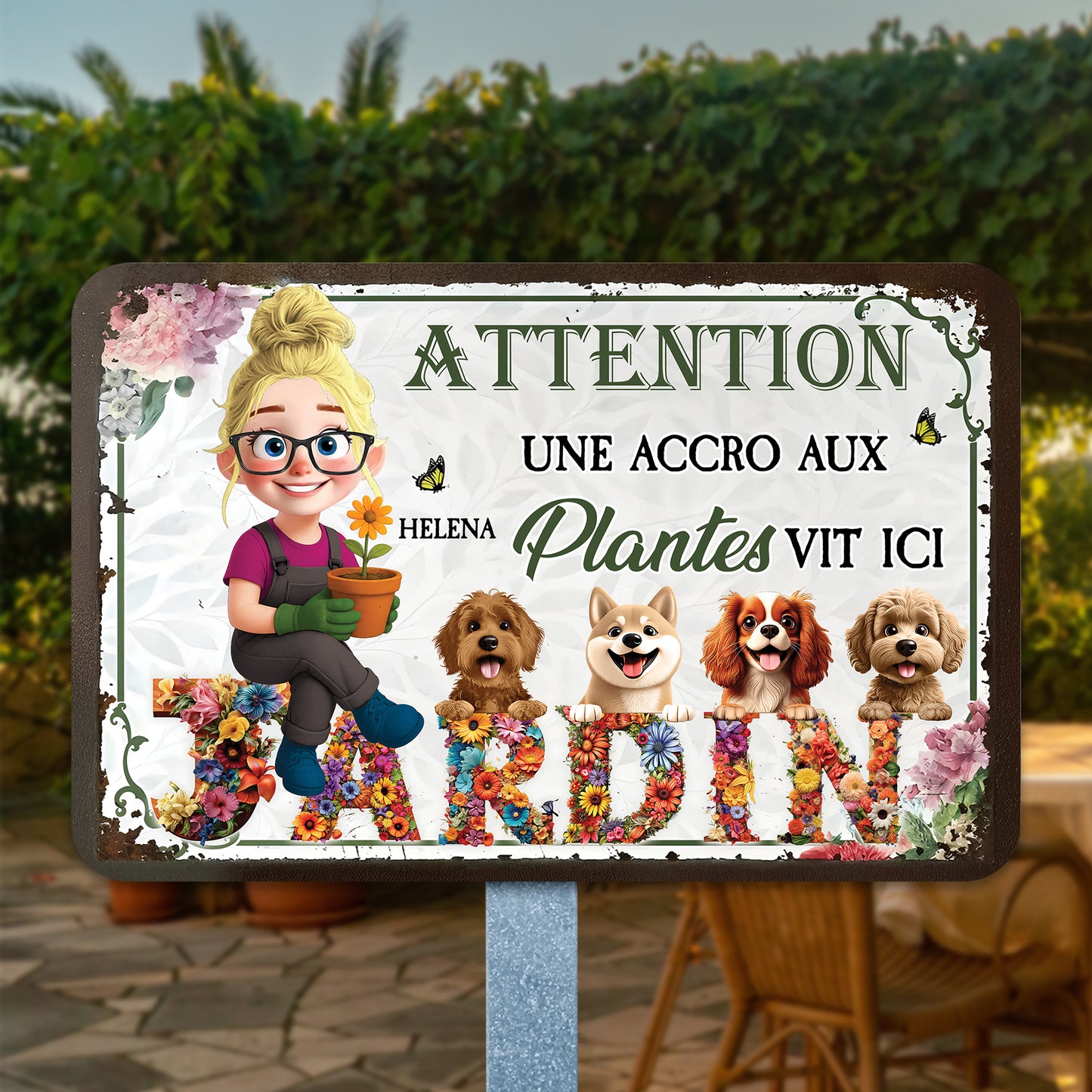 Jardin Une Accro Aux Plantes Vit Ici – Plaque En Métal Personnalisée