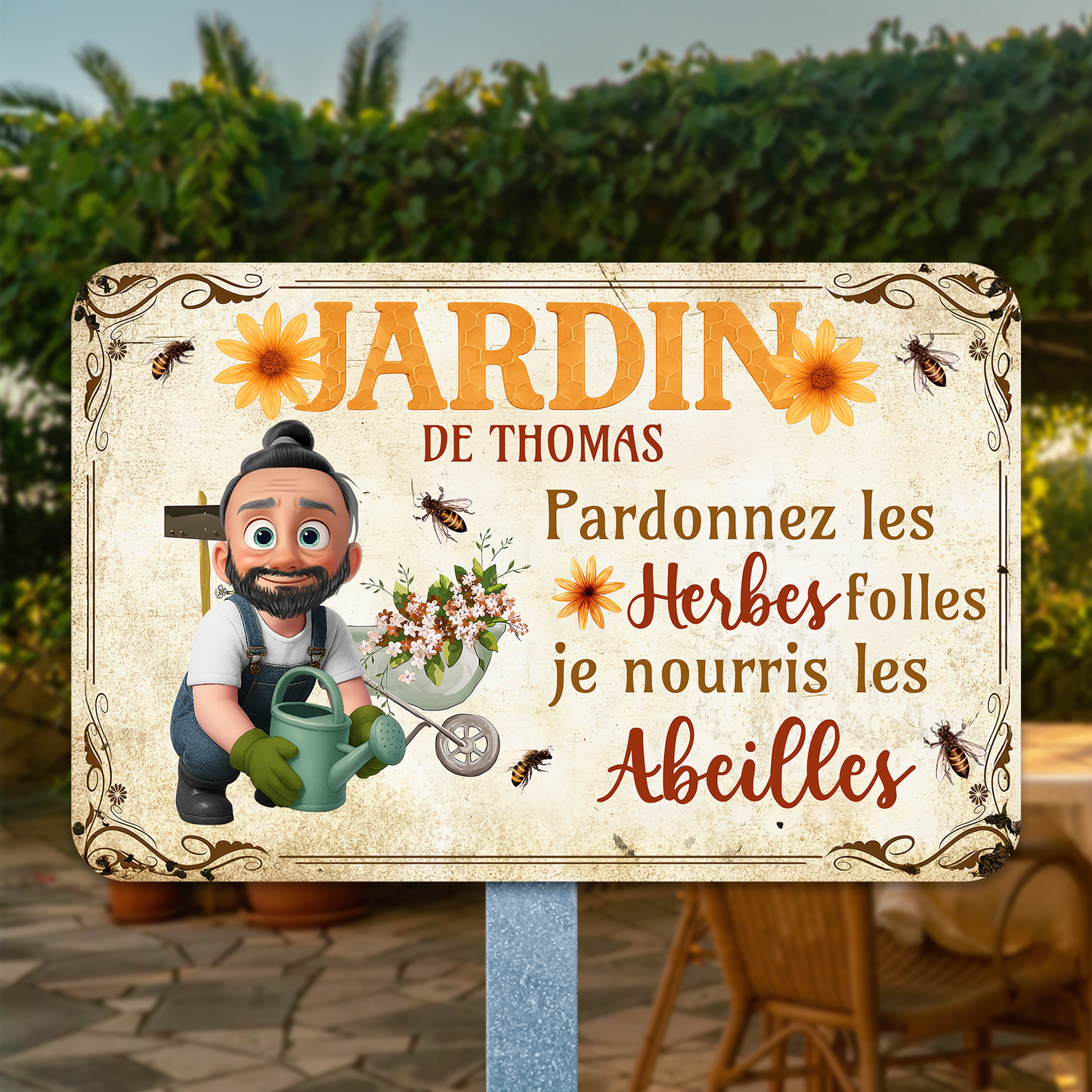Pardonnez Les Herbes Folles – Plaque En Métal Personnalisée