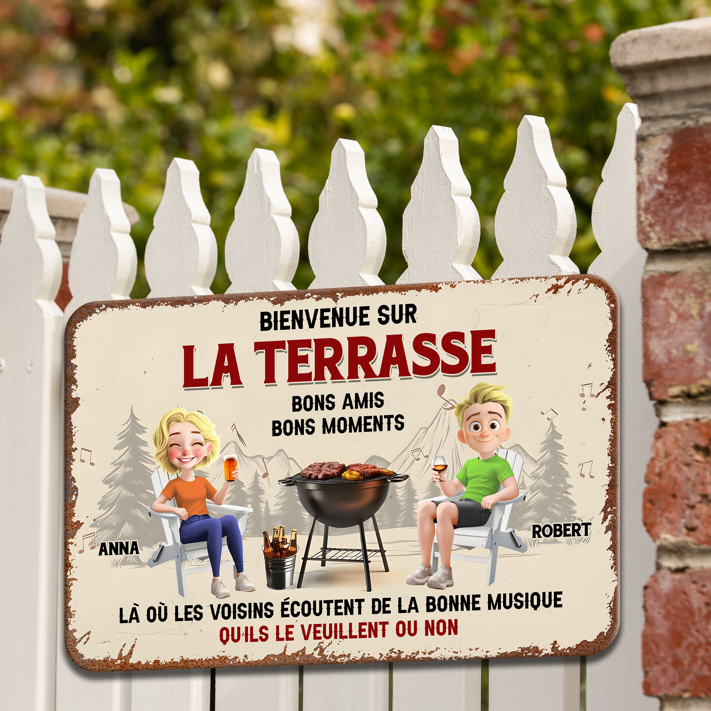 Bienvenue Sur La Terrasse – Plaque En Métal Personnalisée