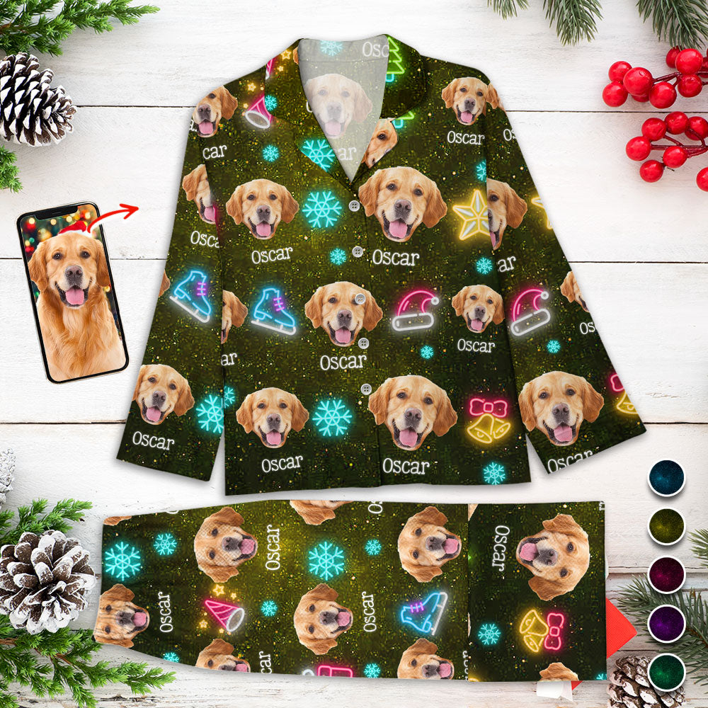 Ensemble de Pyjama de Noël Drôle avec Visage et Lumières - Pyjama de Noël Personnalisé avec Photo