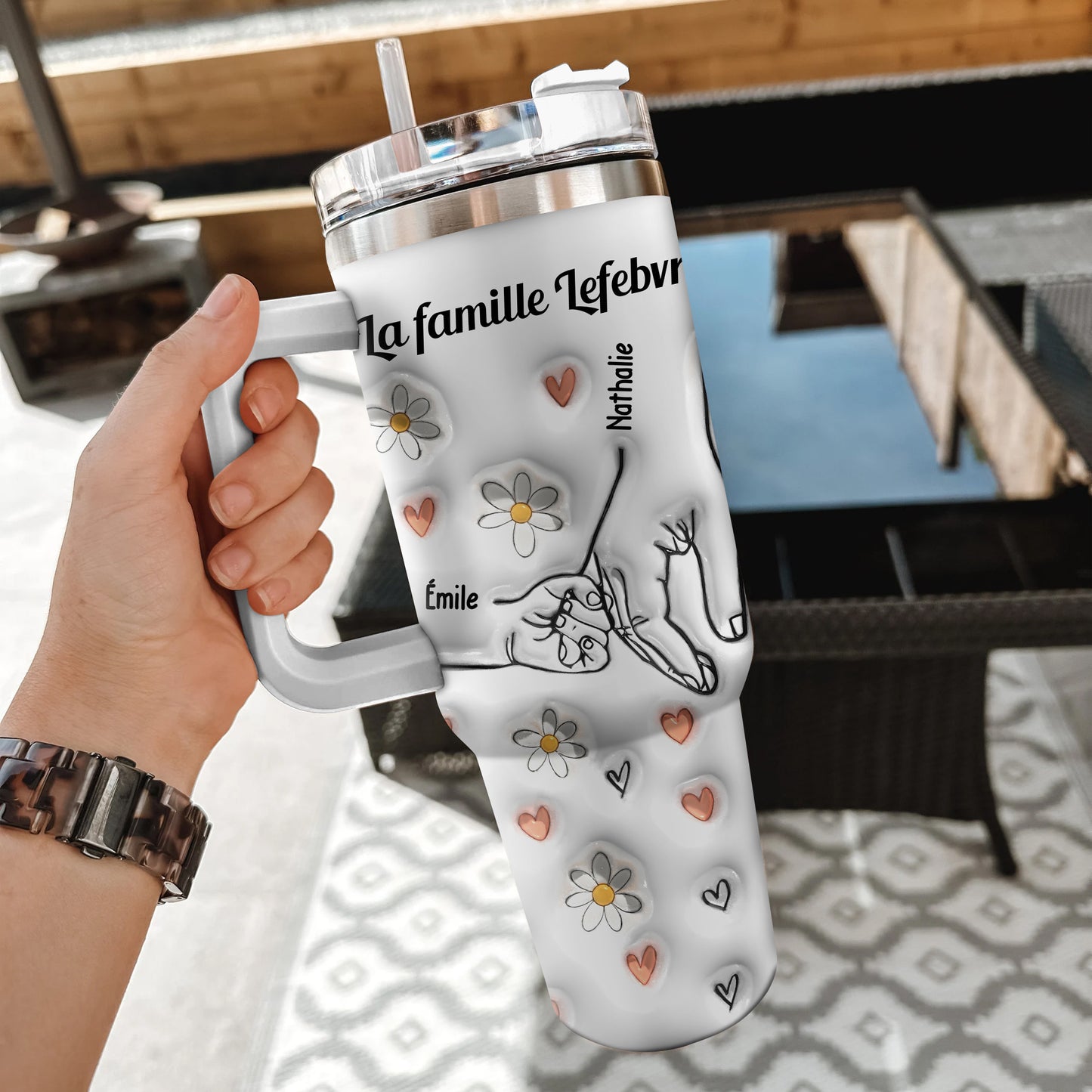 Mug Thermos 3D Empreintes Avec Nom de Famille 40oz - Mug Thermos Personnalisé