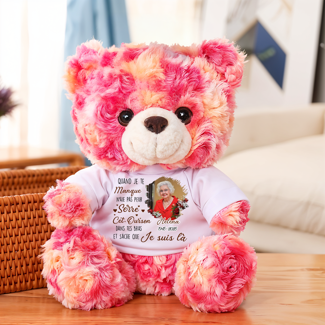 Quand Je Te Manque - Ours En Peluche en T-shirt Personnalisé avec Photo