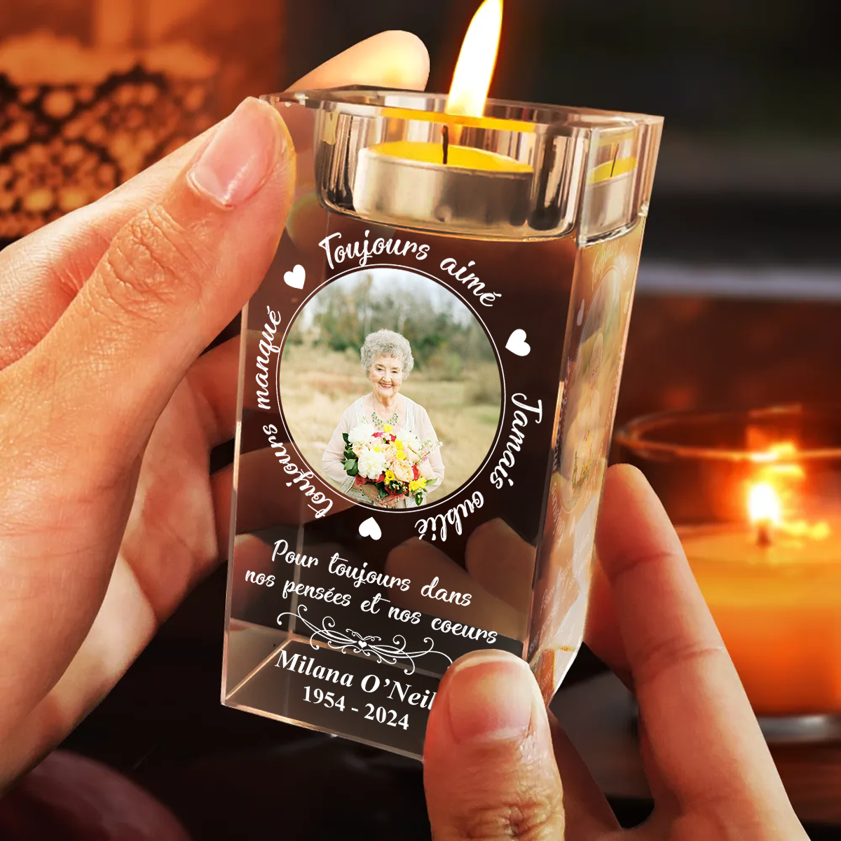 Photophore Souvenir Personnalisé En Cristal Avec Photo – Toujours Dans Mes Pensées
