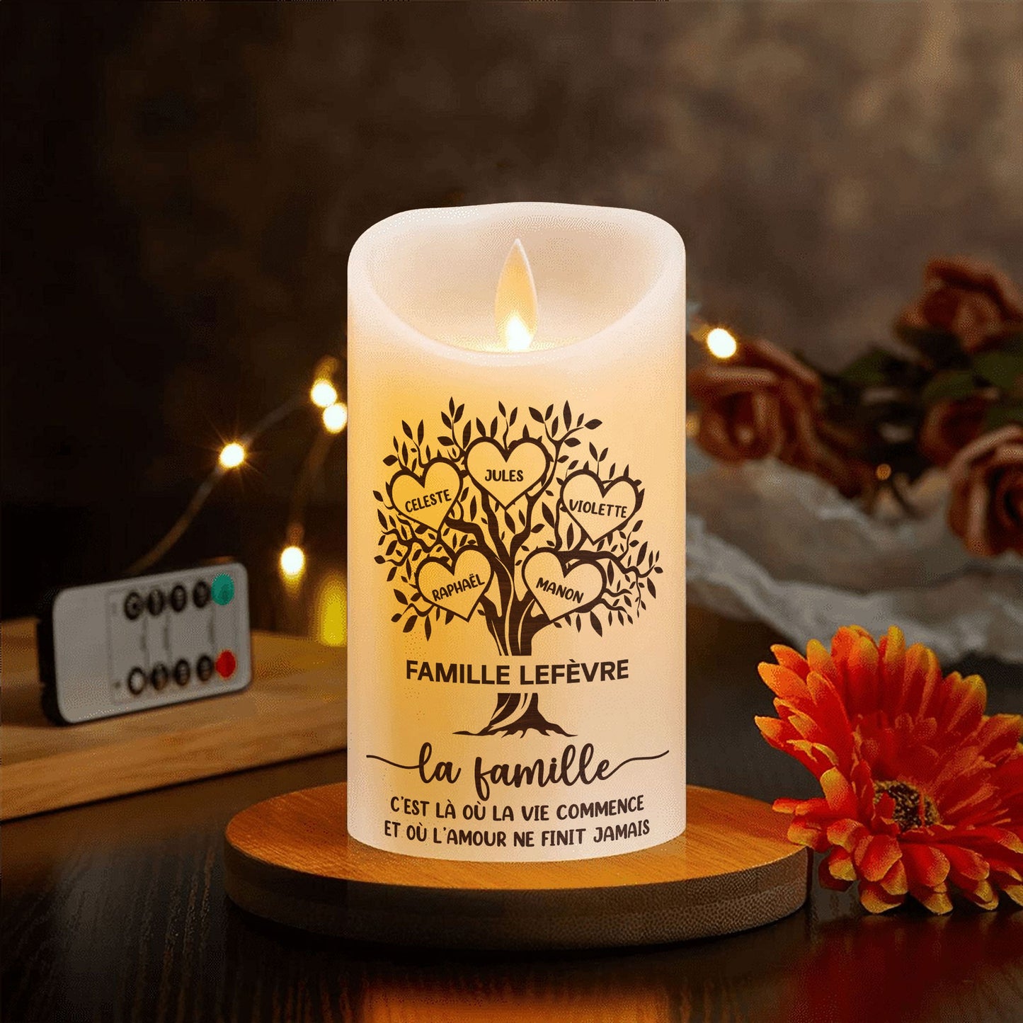 La Famille L'amour Ne Finit Jamais - Bougie LED Sans Flamme Personnalisée