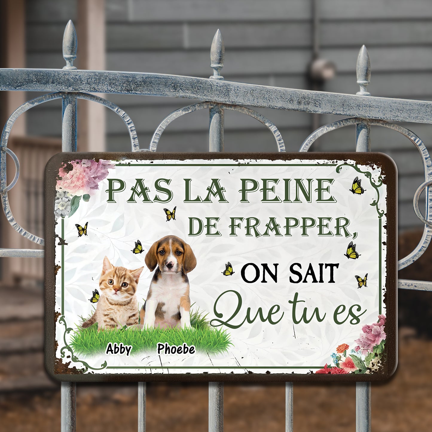 Pas La Peine De Frapper – Plaque En Métal Personnalisée