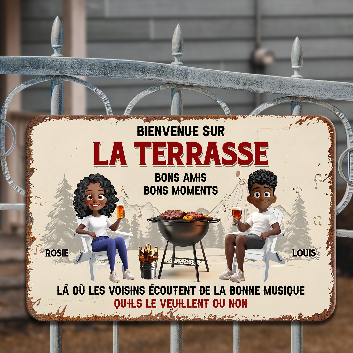 Bienvenue Sur La Terrasse – Plaque En Métal Personnalisée