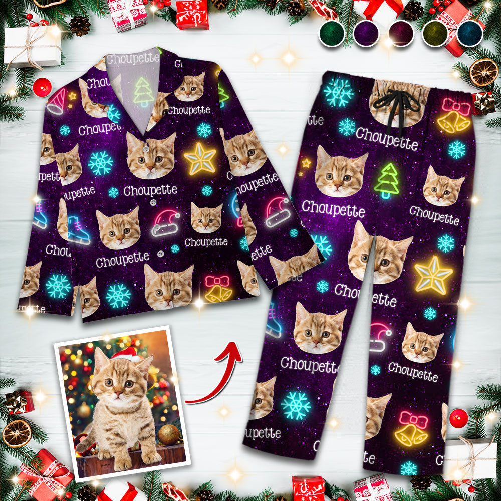 Ensemble de Pyjama de Noël Drôle avec Visage et Lumières - Pyjama de Noël Personnalisé avec Photo