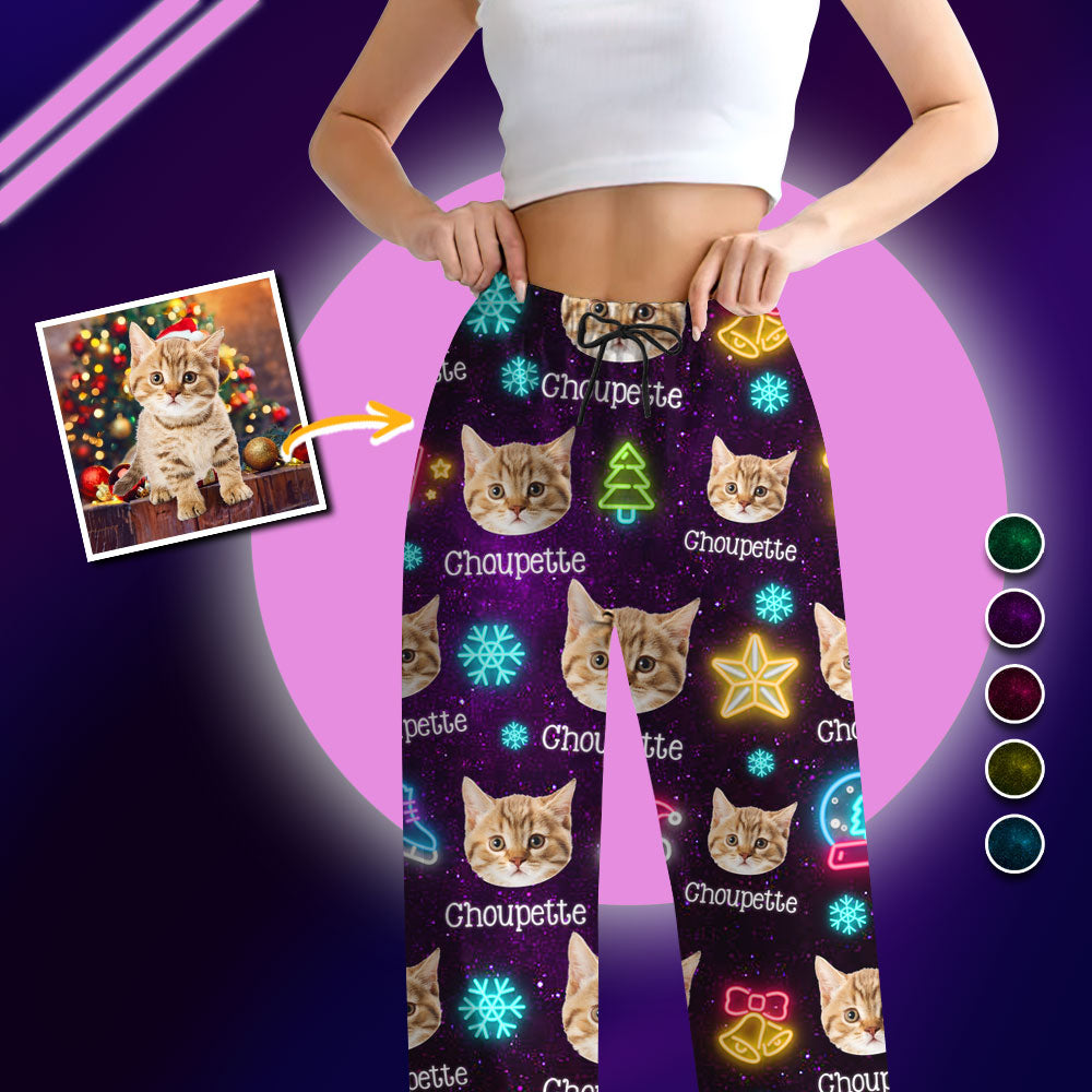 Ensemble de Pyjama de Noël Drôle avec Visage et Lumières - Pyjama de Noël Personnalisé avec Photo
