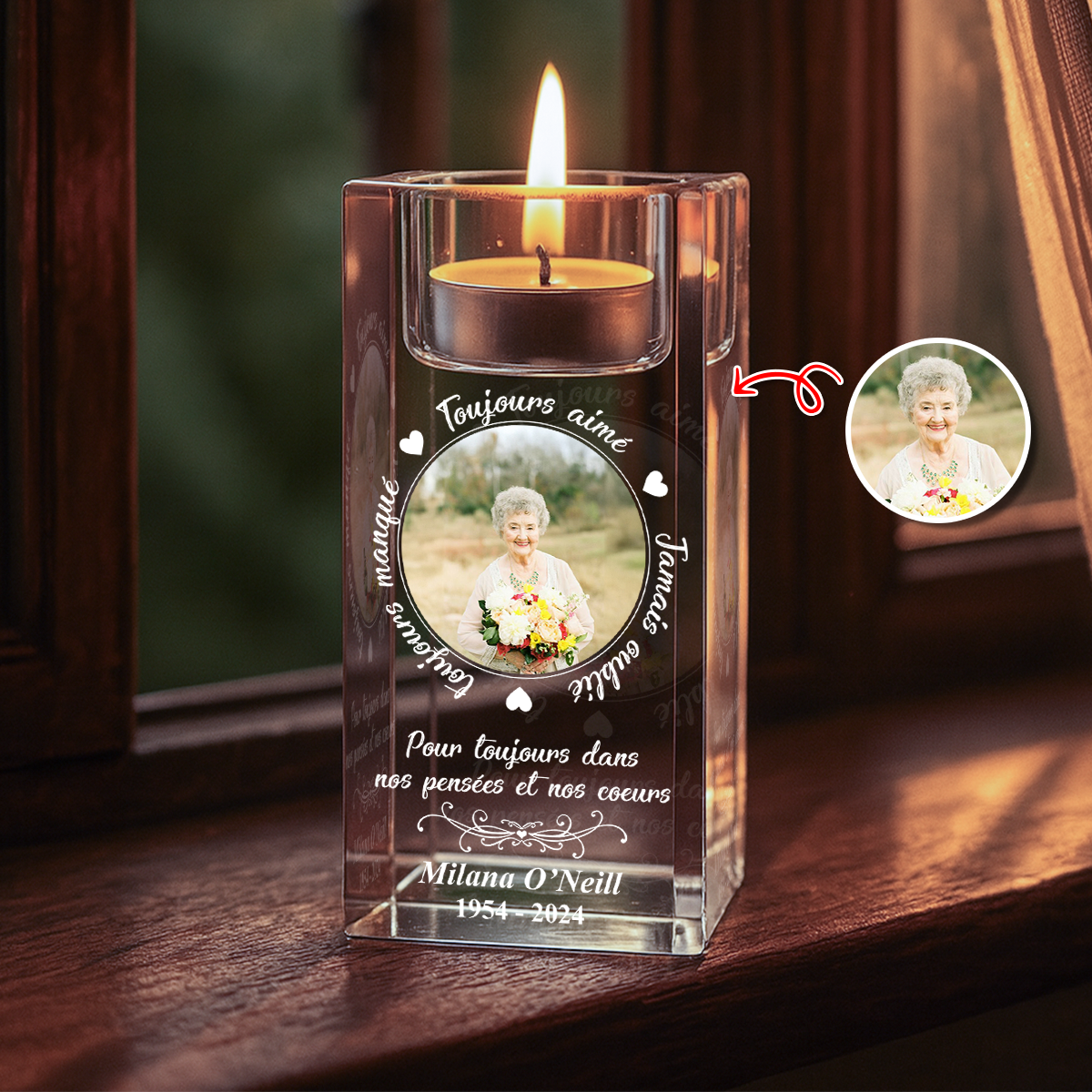 Photophore Souvenir Personnalisé En Cristal Avec Photo – Toujours Dans Mes Pensées