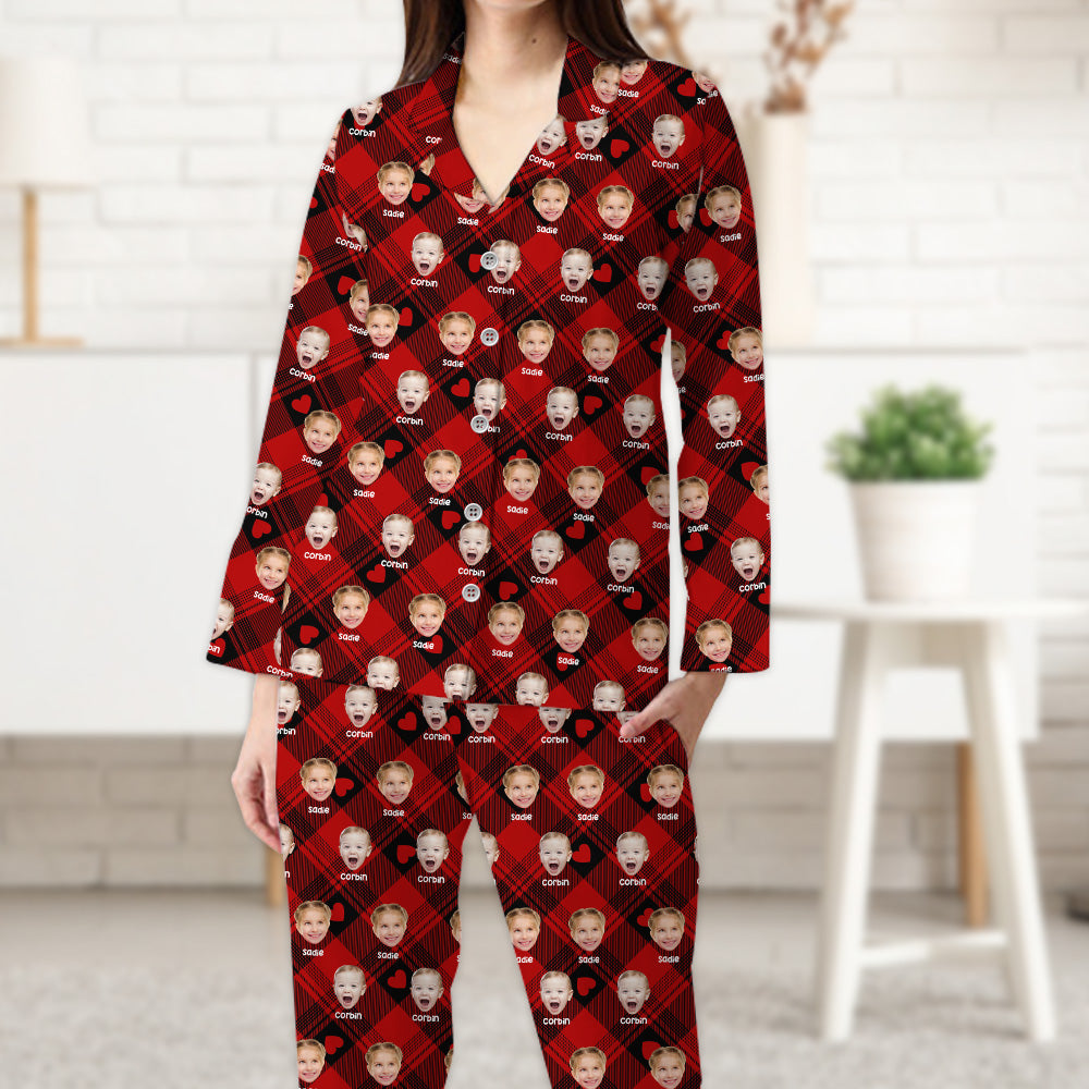 Ensemble de Pyjama Personnalisé avec Photo et Nom - Pyjama de Noël Personnalisé - Chemise de Nuit - Pyjamas Assortis