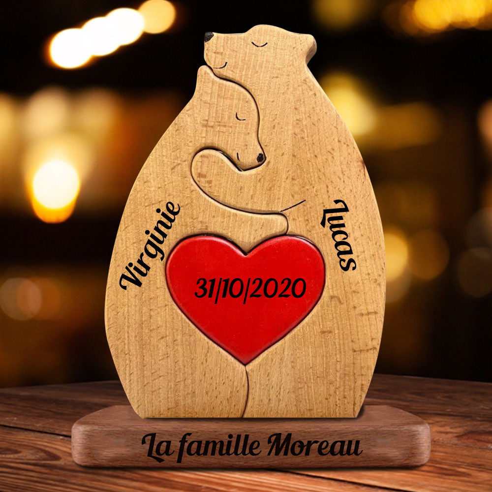 Puzzle D'durs En Bois Personnalisés Pour Couples - Puzzle De Famille de 2 Ours En Bois - Sculptures Sur Bois Personnalisées