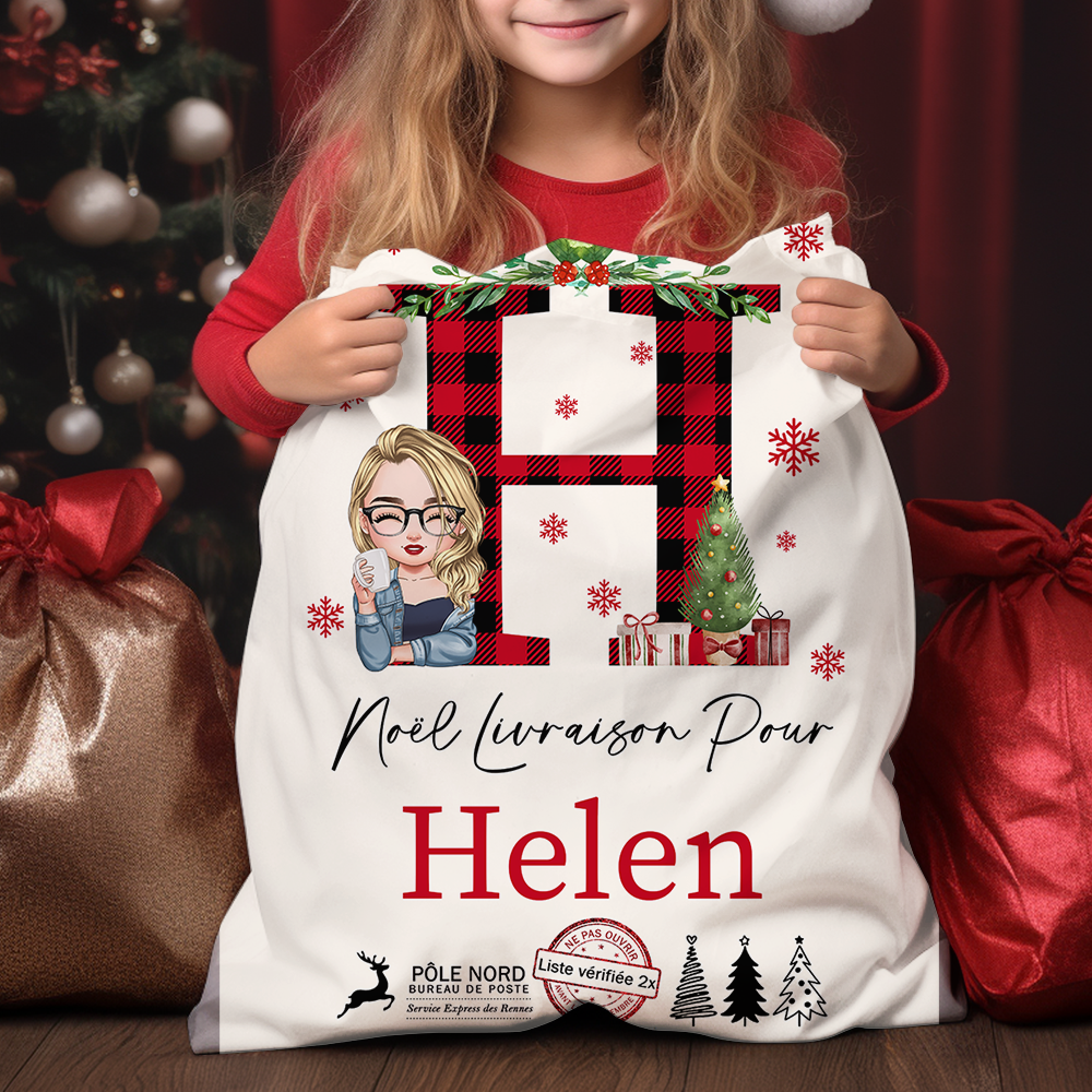 Hotte De Noël Personnalisée Avec Photo et Prénom - Sac Cadeau Noël - Hotte Du Père Noël Personnalisée
